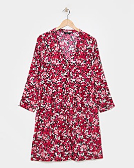 Pink Floral Relaxed Button Through Smock Dress