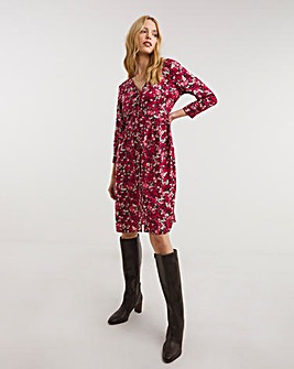 Pink Floral Relaxed Button Through Smock Dress