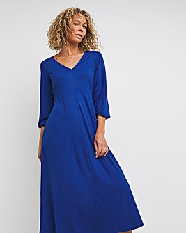 Puff Sleeve Jersey Midi Dress