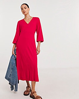 Puff Sleeve Jersey Midi Dress