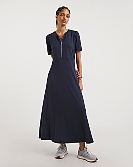 Jersey Midi Dress With Zip Front