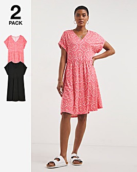 2 Pack Smock Dress With Cap Sleeve