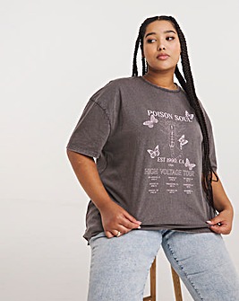 Acid Wash Poison Soul Slogan Oversized Tee