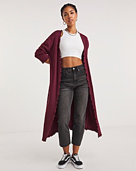 Burgundy Soft Touch Lettuce Hem Longline Cardigan