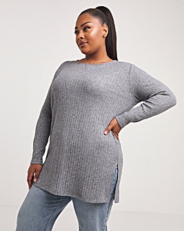 Grey Marl Soft Touch Ribbed Side Split Tunic