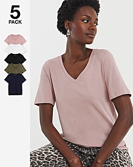 Pure Cotton 5 Pack The V Neck Short Sleeve T-Shirt