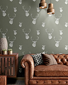 Catherine Lansfield Sage Stag Wallpaper