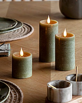 Set of 3 LED 1 Wick Candle - Olive