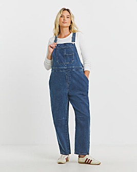 Mid Wash Barrel Leg Dungaree
