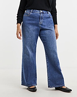 Mid Wash Cosy Feel Soft Stretch Wide Leg Jeans