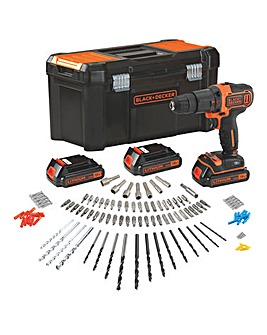 18V Black + Decker Li-ion Hammer Drill Kit with 120 accessories