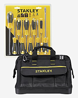 STANLEY 16inch Open Mouth Tool Bag with Screwdriver Set