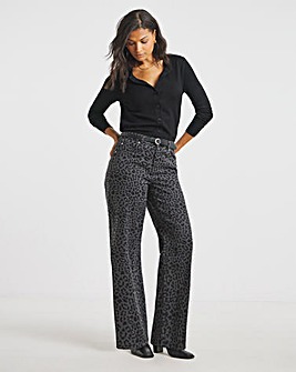 Simply Be Grey Leopard Wide Leg Jeans