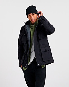 Black 4 Pocket Hooded Cotton Jacket