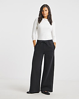 Washed Black Tie Waist Jogger Jeans