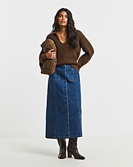 Mid Wash Front Pocket Midaxi Skirt