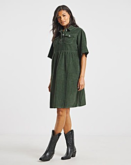 Khaki Cord Boxy Mini Dress