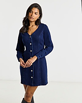 Dark Wash V Neck Denim Dress