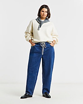 Mid Wash Tie Front Barrel Leg Jeans