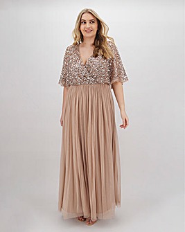 Maya Curve Kimono Sleeve Sequin Maxi