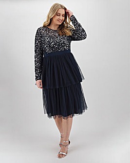 Maya Curve Tiered Sequin Midi Dress