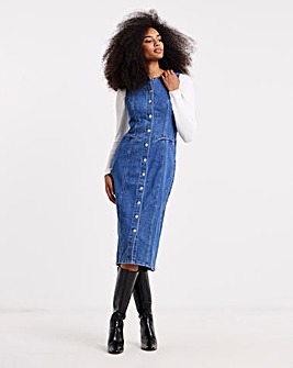 Mid Wash Denim Sleeveless Midaxi Dress