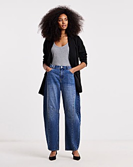 Mid Wash Voluminous Barrel Leg Jean