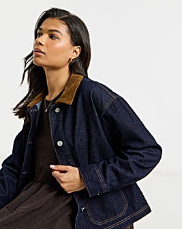 Indigo Cord Collar Denim Short Barn Jacket