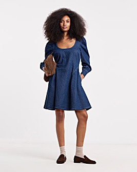 Mid Blue Long Sleeve Mini Dress
