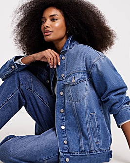 Mid Blue Curved Seam Boyfriend Jacket