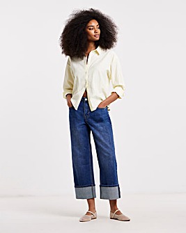 Cropped Straight Leg Turn Up Jeans