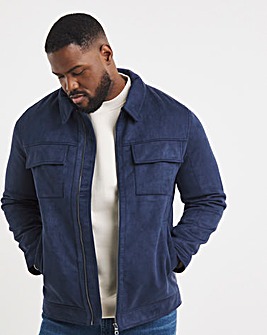 Navy Faux Suede Zip Jacket