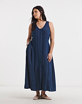Indigo Tencel Button Through Midi Dress