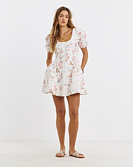 Romantic Print Mini Denim Dress