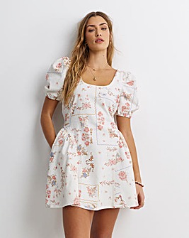 Romantic Print Mini Denim Dress