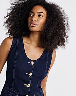 Indigo Statement Button Sleeveless Denim Top Co Ord