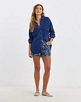 Mid Wash Floral Denim Jaquard Short