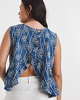 Floral Applique Denim Peplum Top