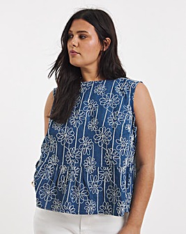 Floral Applique Denim Peplum Top