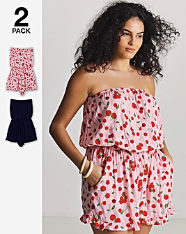 Simply Be (2 Pack) Value Beach Playsuits Cherry Print