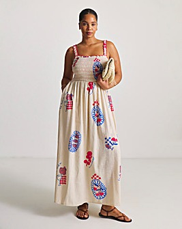 Simply Be Cotton Shirred Maxi Beach Dress Dolce Vita Print