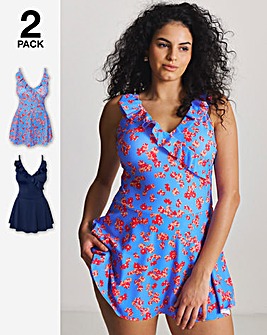 Simply Be Value 2 Pack Wrapover Ruffle Swimdresses