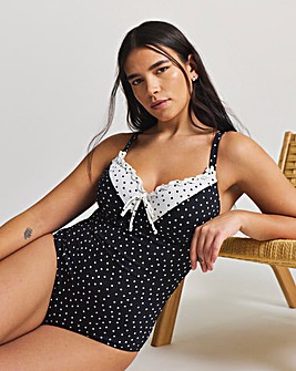 Figleaves Tummy Control Spot Tie Front Underwired Swimsuit