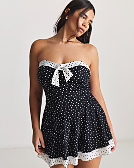 Figleaves Tummy Control Spot Contrast Bandeau Swimdress