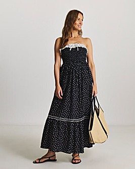 Figleaves Tiered Maxi Bandeau Spot Print Beach Dress