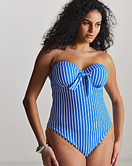 Figleaves Tummy Control Stripe Bandeau Underwired Tie Detail Swimsuit