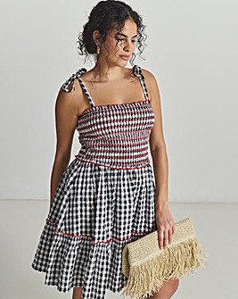 Gingham Cotton Mini Beach Dress
