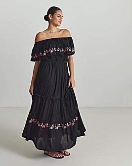 Figleaves Embroidered Tiered Bandeau Beach Dress