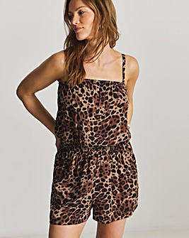 MAGISCULPT Shirred Bandeau Beach Playsuit Leopard Print