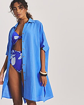 Beach To Beach Button Up Beach Shirt Blue